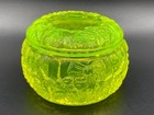 Art Deco Bohemian Czech Uranium Glass Lidded Powder Trinket Box Floral C 1930