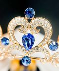 Blue Rhinestone Tiara  Girls Gold Tiara  Heart Shape Tiara  Princess Party Tiara