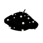 Women Beret Pearl Elegant Sweet Artist French Style Beret Beanie 7-7 1 4 Black