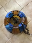 Tulip Lamp Shade Slag Glass Vintage 8 Panel  Hanging Light Blue   Amber 