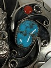 Vintage Sterling Silver Bear Belt Buckle Turquoise Coral Native Style 3 5    81g