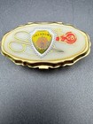 Vintage Oklahoma Souvenir Sewing Kit Gold-tone Metal Case With Scissors Needles 