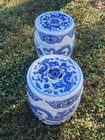 Pair Of Blue And White Chinese Republic Dragon Garden Drum Stool Floral Seat