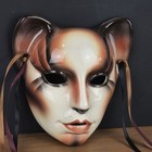 Vintage Clay Art Deco Hand Painted Porcelain Mask Wall Decor Cat Women Mask