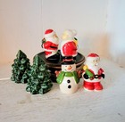 Lot Of Vintage Christmas Salt    Pepper Shakers Santa  Snowman  Evergreen Trees