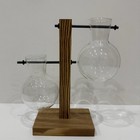 2 Glass Bulb Vases Propagation Station Wooden Base Planters Garden Plants Flower
