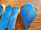 Vintage Blue Guilloch   Enamel Dresser Set Hair  Brushes Manicure Tool 5 Piece