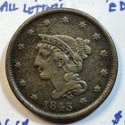 1843 1c Petite Head Small  Letters Braided Hair Large Cent Free Shipping