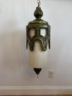 Rare - Unique Mid Century Mcm Green Metal Large Hanging Swag Light