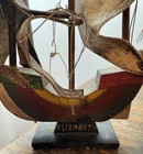 Vtg Folk Art Wooden Model Ship  elizabeth  Primitive Nautical Decor Handmade 9   l