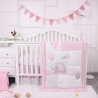 Baby Crib Bedding Set For Girls  Pink Elephant   Love Balloons 3 Piece Standa   