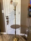 Mcm vtg  Stiffel Antique Brass Tone Floor Lamp W 15  Round Table   Torchiere