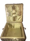 Vintage Wicker Sewing Basket Handle Lid Sage Satin Silk Lining Pin Cushion