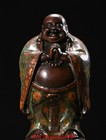 11 4  old Cloisonne Enamel Bronze Prayer Happy Laugh Maitreya Buddha Statue