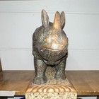 Brass Or Bronze Rhinoceros Figurine Statue On Decorative Base  With Patina