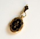 Antique 14k Gold Victorian Mourning Locket Black Enamel Seed Pearls 5 1g