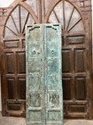 Antique Carved Teak Double Door Hand-carved Blue-green Patina Barn Gate 82x32