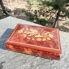 Vintage Italian Burl Wood Music Box Violin Marquetry Jewelry Box Works