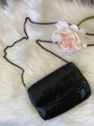 Vintage 60s Black Purse Metallic Mesh Crossbody Evening Bag Metal Strap 7  X 5 