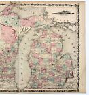1862 Michigan - Wisconsin Map Original Johnson Atlas  22 5x16  Upper Peninsula 