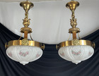Pair Restored Antique Vtg Arts   Crafts Deco Ceiling Light Reverse Painted Glass