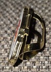 Vintage Lipstick Tube Holder Ring With Mirror Red Rose Floral Gold Brass Tones