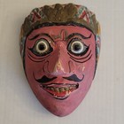 Vintage Pair Of 2 Javanese Wood Dance Masks Hand Carved Painted Indonesian Pink