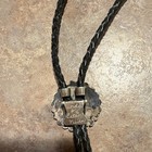 Niiha Engraved Western Bolo Tie Leather Cord Silver Sunface Turquoise