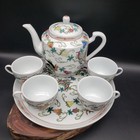 Chinese Export Porcelain Tea Set Teapot Tray   Cups Colorful Floral Decor