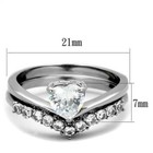 Stainless Steel Engagement Ring  Bridal Set Heart Cz   Austrian Crystals