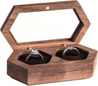 Walnut Wood Wedding Ring Box  2-slot Engagement Case W glass Window
