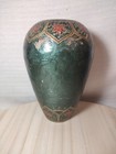 Vintage Brass Enamel Painted Vase Made In India Wear Patina Commensurate W age