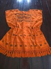 Women s Authentic Handmade Woven Huipil  Orange With Black Embroidery One Size