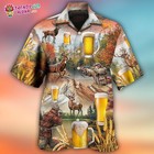 Beer And Hunting Deer Autumn Moutain Hawaiian Shirt     Trendy Aloha