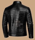Men s Leather Jacket Black Crocodile Pattern Real Luxury Leather Jacket Coat