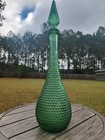 Italy Empoli Vintage Art Bubbled Glass Green Bottle Italian Decorative Pop Art