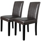 2 Set Brown Chairs Kitchen Formal Elegant Leather Design Dining Parson Room