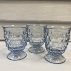 Vtg Indiana Glass Powder Blue Whitehall Cube  4 1 2    Glasses Set Of 3 Barware