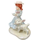 Vintage 1950s Lusterware Iridescent Porcelain Girl With Lamb Figurine
