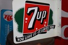 Scarce 1951 7up You Like Soda Pop 2-sided Painted Metal Flange Dealer Sign Coke