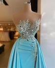 Illusion Sleeveless Evening Dress Ruched Side Split Lace Beaded Prom Party Gowns