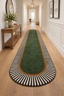 Hand-tufted Modern Runner Carpet With Green Center   Striped Border  8x10 8x12 