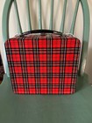 Aladdin Metal Tin Lunch Box Red Black Tartan Plaid W Aladdin Plastic Containers