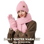  Winter Beanie Hat Scarf Gloves Set For Women  Warm Knit Skull Cap Long Pink