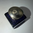 Antique Square Cobalt Blue Glass Inkwell With Rustic Hinged Brass Lid  i 