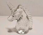 Vintage Clear Glass Unicorn Head Figurine  Hand Blown W  Controlled Bubbles 4 5   