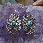 Vintage Southwestern 925 Sterling Silver Filigree   Turquoise Pierced Earrings