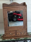 Antique Solid Oak Medicine Cabinet  Scalloped Crown  Shaving Mirror  2 Drawers
