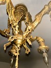Antique Victorian Cast Brass 5-arm Chandelier     Ornate 1900s Light Fixture