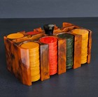 Vintage Rare Spencer Butterscotch Catalin Swirl Bakelite Poker Chip   Caddy